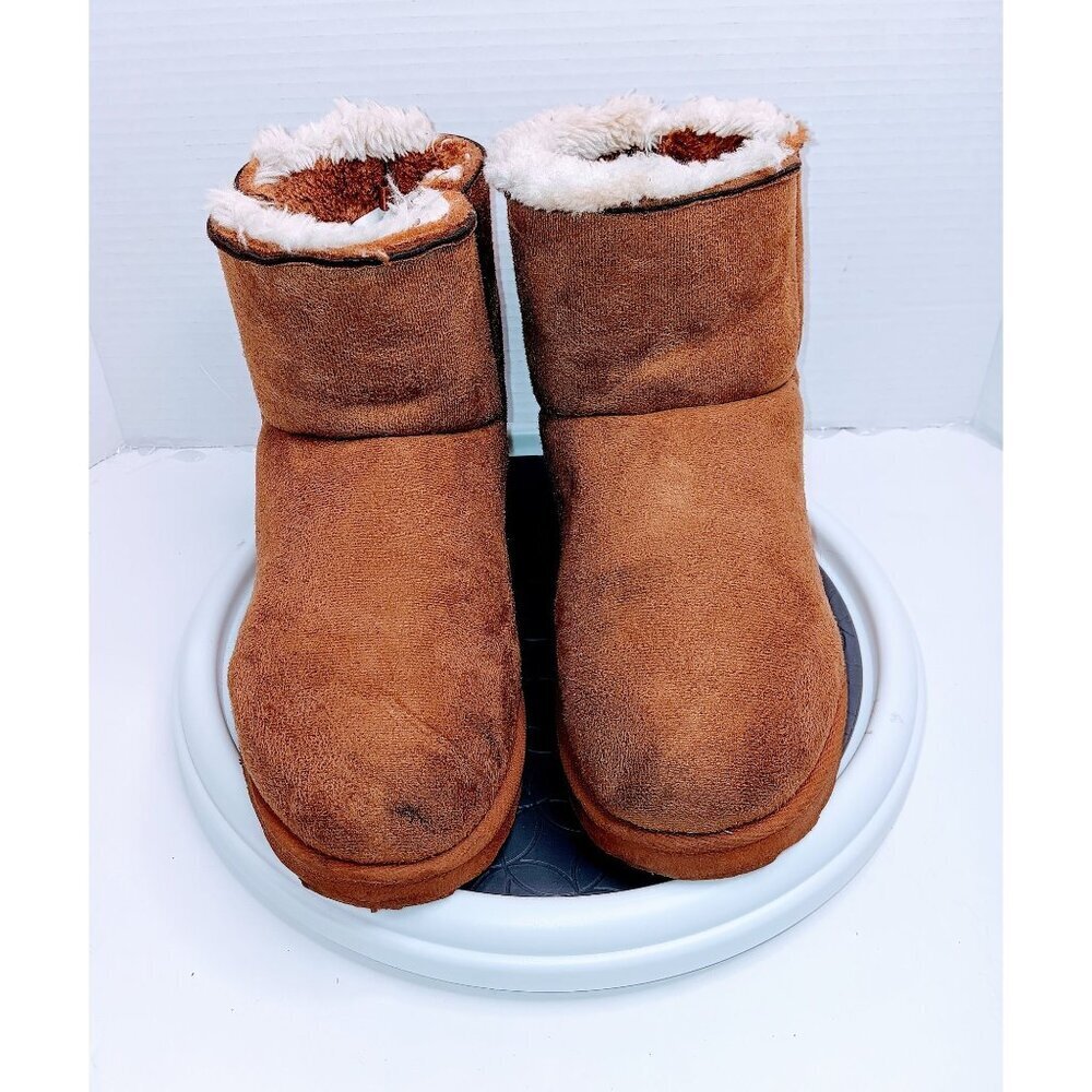 Cozy Mudd Womens Size 11 Brown Faux Suede & Sherpa Lined Ankle Boot Slippers